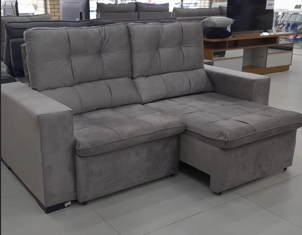 Estofado Timbé 3L Retrátil Reclinável Suede Cinza (TEC 44) 2.06M SANTA HELENA 