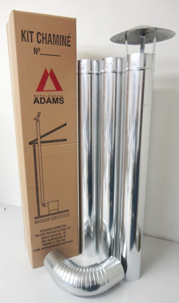 Kit Chaminé para Fogão a Lenha 110 Galvanizado com Curva , Chapeu Fixo ADAMS