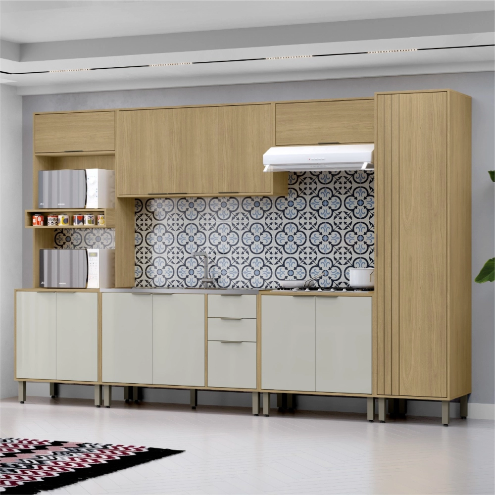 Kit Cozinha 6Pçs Glória Castanho/OFF White MX MÓVEIS 