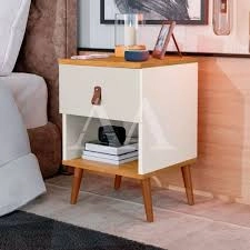 Mesa de Cabeceira 1 Gav Larissa  Off White/Nature J&A MOVEIS 