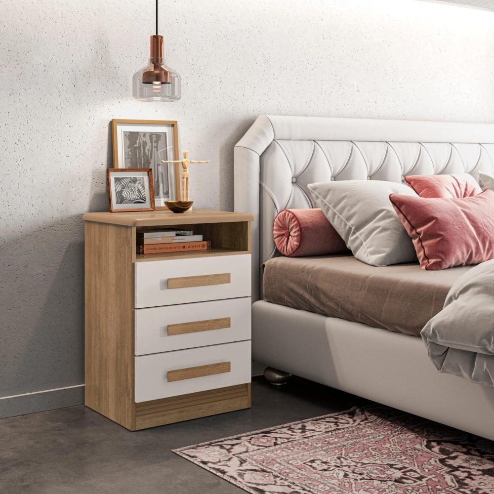 Mesa de Cabeceira Roma 3Gav Noce/Off White LANZA  