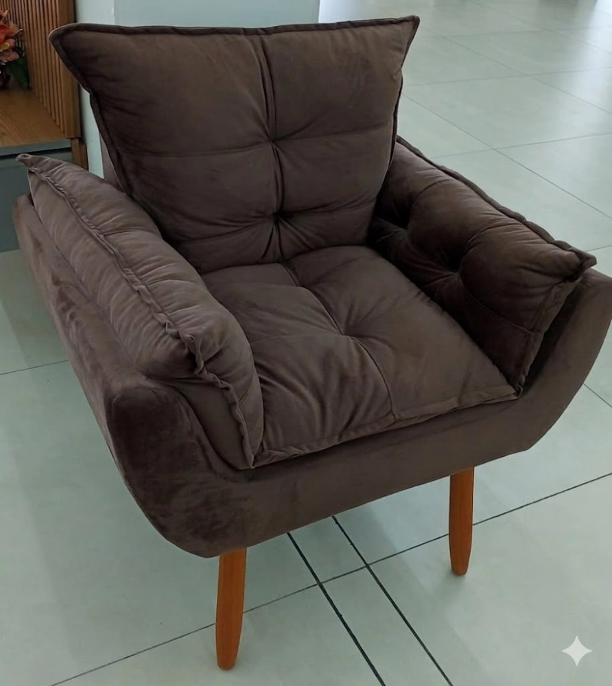 Poltrona Opala Veludo Café (TEC 05) WOOD ESTOFADOS 