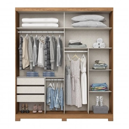 Roupeiro 2P Deslizante com Espelho Verg Nature/Off White (D239-127) HENN