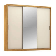 Roupeiro 3P Deslizantes Dalila Cinamon Touch/Off White ou Cinamon Touch MDF Com Espelho DEMOBILE